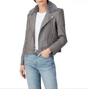 Samantha Sipos Genuine Lamb Leather Moto Jacket Gray